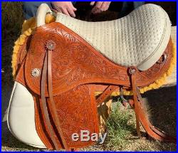Brazilian leather saddle 16 on eco leather buffalo on color chestnut