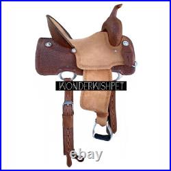 Brown Leather Hand Tooled Floral Barrel Western Horse Saddle Set Size 10 18
