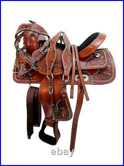 Brown Leather Western Horse Trail Saddle 15 16 17 Pleasure Floral Tooled Tack