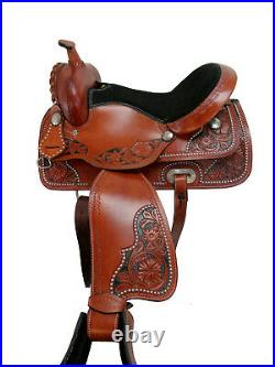 Brown Leather Western Horse Trail Saddle 15 16 17 Pleasure Floral Tooled Tack