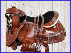 Brown Leather Western Saddle 15 16 17 18 Barrel Racing Horse Pleasure Tack Set