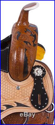 Brown Western Barrel Pleasure Trail Show Horse Leather Saddle Tack 14 16