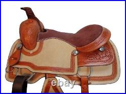 Brown Western Saddle Pleasure Trail Tooled Leather Horse Tack Set 15 16 17 18