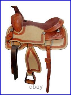 Brown Western Saddle Pleasure Trail Tooled Leather Horse Tack Set 15 16 17 18