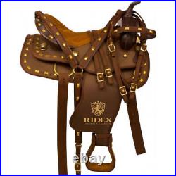 Brown With Gold bar accents Synthetic Western Horse Tack Saddle(10-18.5) F/S