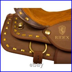 Brown With Gold bar accents Synthetic Western Horse Tack Saddle(10-18.5) F/S