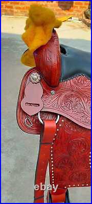 Brown leather Western Barrel Racing Horse Saddle Size 12 To 18 Inches
