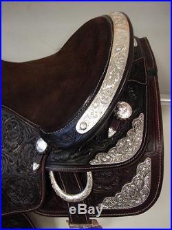 CLEARANCE! Dark Oil 14 Western Tooled Leather Show Saddle Suede Seat FREE Set