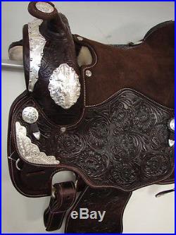 CLEARANCE! Dark Oil 14 Western Tooled Leather Show Saddle Suede Seat FREE Set