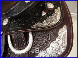 CLEARANCE Dark Oil 16 Western Tooled Leather Show Saddle Suede Seat Silver Trim