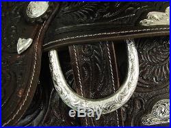 CLEARANCE Dark Oil 16 Western Tooled Leather Show Saddle Suede Seat Silver Trim