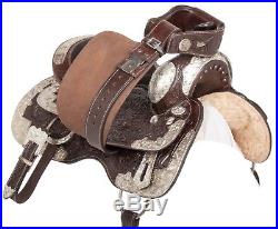 Carved Brown Leather Western Show Horse Saddle Silver Tack Set 16 17 18