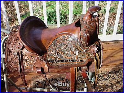 Child or Youth Leather Tooled Western Saddle 12.5 Needs Cleaning & Oil