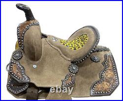 Chocolate Rough Out Barrel Saddle with Sunflower and Cheetah Print Inlay 10 NEW
