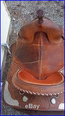 Circle Y Bob Marshall Treeless Sports Saddle with horn, silver, tooling, GUC