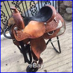 Circle Y Show Saddle, 16 Equitation seat, Light Oil, Gently Used, Silver/Gold