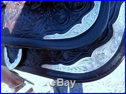 Circle Y Show Saddle Silver Conchos Corner Plates Cut Out Reining Skirts