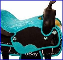 Comfy Synthetic Teal Western Pleasure Barrel Horse Saddle Tack 14 15 16 17 18