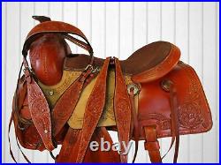 Cowgirl Roping Saddle Western Horse Show Pleasure Tooled Leather Tack Set 15 17