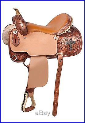 Cross Crystal Leather Barrel Racing Show Trail Western Saddle Tack 14 15 16 New