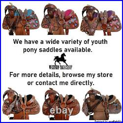 Cross Tooled Floral Carved Pony Youth Mini Horse Saddle Kids Children Tack Set