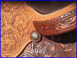 Custom Barrel Racing 14.5 Saddle Set with Floral Tooling and Copper Inlay