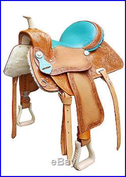 Custom Hand made Natural Western Barrel Saddle Brand New 15 Inch headstall reins