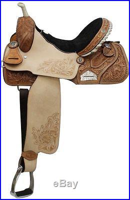DOUBLE T 14 15 16 BARREL RACING HORSE SADDLE FULL QH BARS FLORAL EMBOSSED SEAT