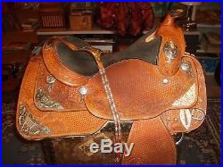 Dale Chavez 16 Custom Western Show Saddle withChestplate Silver Tooled Leather Ex