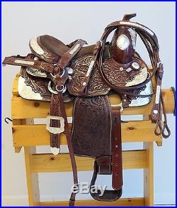 Dark Oil Tooled Leather Youth Pony Western Show Saddle Set 10 12 14