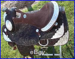 Dark Oil double toold Western Pleasure Trail Silver Show man DoubleT Saddle 16