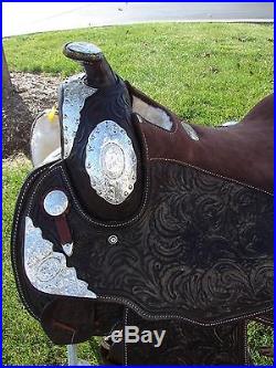 Dark Oil double toold Western Pleasure Trail Silver Show man DoubleT Saddle 16