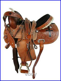 Deep Seat Western Barrel Saddle 15 16 17 Pleasure Horse Tooled Leather Tack Set