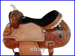 Deep Seat Western Barrel Saddle 15 16 17 Pleasure Horse Tooled Leather Tack Set