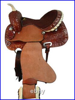 Deep Seat Western Saddle Pleasure Horse Used Tooled Leather Barrel Tack 15 16