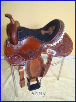 Designer western Leather Show CARVING saddle Brown size 16
