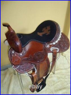 Designer western Leather Show CARVING saddle Brown size 16