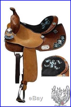Double T Roughout Barrel Saddle with Teal Cross in Suede Seat (14,15 or 16)
