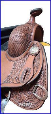 Floral Hand Carved Design Barrel Western Horse Saddle Size 10 18 inch