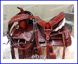 Floral Hand Tooled Barrel Western Horse Saddle Tack Set Sizes 10 18 inch