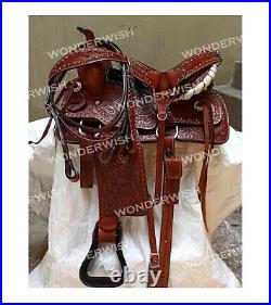 Floral Hand Tooled Barrel Western Horse Saddle Tack Set Sizes 10 18 inch