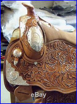 Fully Tooled Western Pleasure Silver Show Saddle 16 Medium Oil Leather SemiQHB
