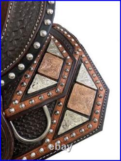 Fully Tooled Youth Show Saddle with Copper and Silver Plating Dark Oil 13 NEW
