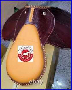 Genuine Cow Leather Exercise Racing Horse Saddle-Handmade tool Carving