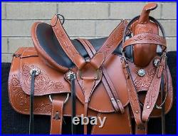 HORSE SADDLE WESTERN USED TRAIL BARREL TOOLED LEATHER TACK SET 16 in 17 in 18 in