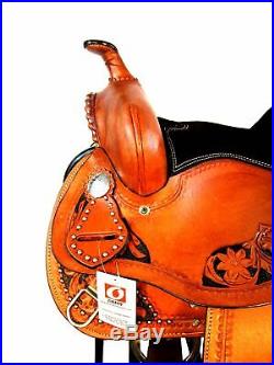 Hand Made Western Barrel Saddle Tooled Trail Pleasure Horse Tack Set 14 15 16