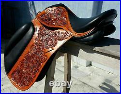 Hand carved Beautiful English Professional Dressage Leather Saddle 15 to 17 in