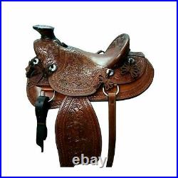 Handcrafted Brown Leather Western Barrel Racing Horse Tack Saddle Size 12 18