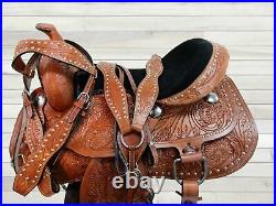 Handmade Western Barrel Horse Saddle Racing Pleasure 15 16 17 18 Leather Tack