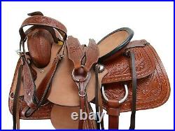 Hard Seat Ranch Roping Western Horse Saddle 15 16 17 Pleasure Tooled Leather Set